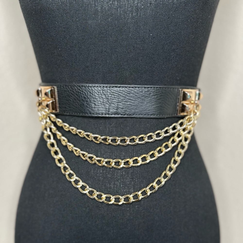 Women's Gold Pyramid Layered Chain Belt